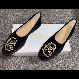 Chloé Skye Black Velvet Slipper Loafer (Authentic)
